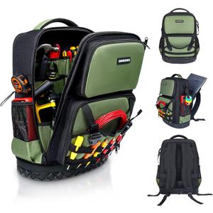 Tool Backpack Heavy Duty, Tool Bag Backpack For Men, Large Empty Toolbag Organizer with Waterproof Molded Hard Bottom, Utility Tool Laptop Storage Back Pack, HVAC Technician Electrician Construction