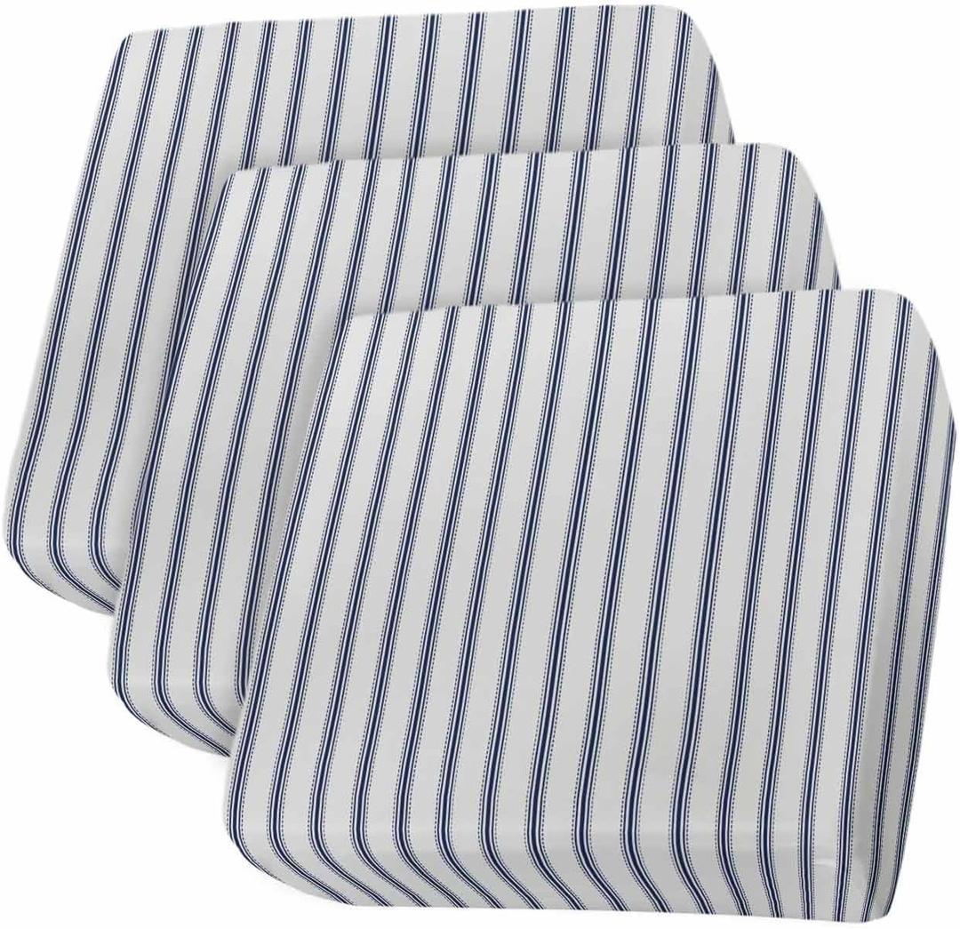 Navy Blue Striped Couch Cushion Covers, Stretch Sofa Cover with Elastic Bottom, Navy Blue White Stripes Farmhouse Sofa Slipcovers Protector Washable Chair/Sofa Cushion Covers for Pets S-3Pcs