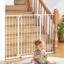 34" Extra Tall Baby Gate for Stairs, Auto Close Stroller Friendly Dog Gate Indoor for Doorways, Pressure Mounted 29"-51" Wide Baby Gate, Easy Walk Through Gate for Children & Pets, White