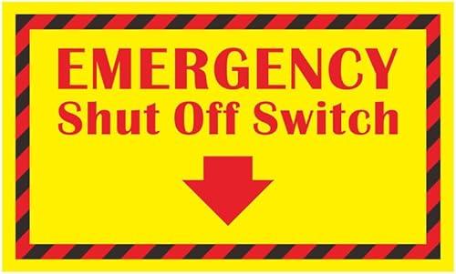 Emergency Shut Off Switch Sign Label 8"x5" Adhesive-Poly Vinyl for Electrical Warning Stickers Self Adhesive Yellow/Red/Black Tag  60 Pack