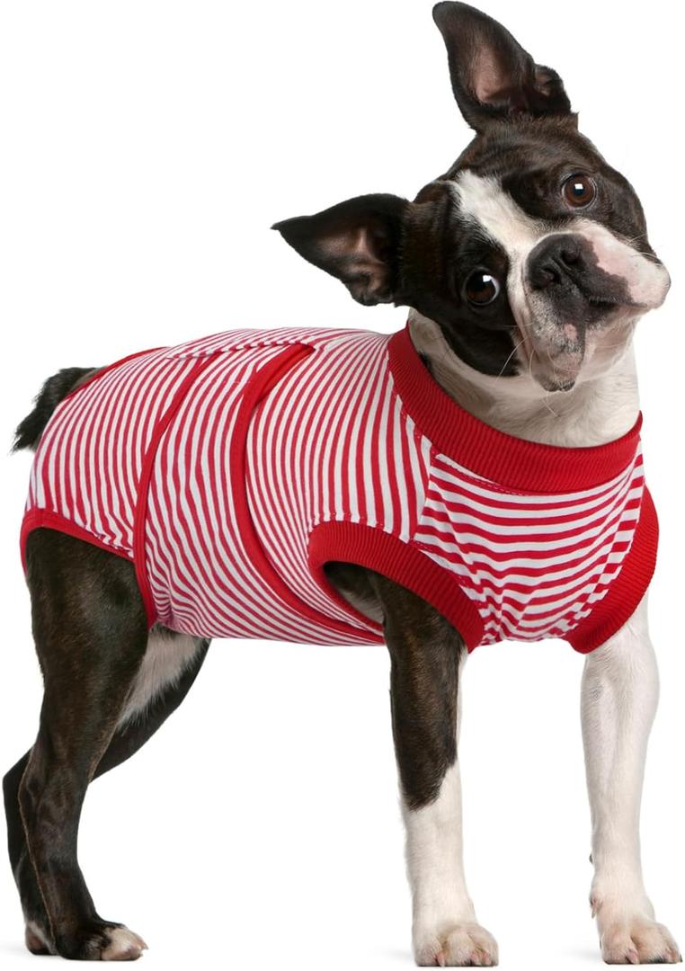 FUAMEY Dog Recovery Suit Male,Dogs Surgery Neuter Suits Puppy Spay Shirts for Female Protect Dog's Skin Anti Licking Abdominal Wounds Doggie Onesie Pet Bodysuit Alternative to Cone Red Stripes M (M (Back:13.4-16.1'', Weight:14-25 LB))