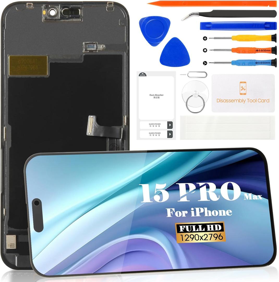 for iPhone 15 Pro Max Screen Replacement for iPhone 15 Pro max LCD Display for A2849, A3105, A3106, A3108 Touch Screen Digitizer Assembly Repair Kits(Black)