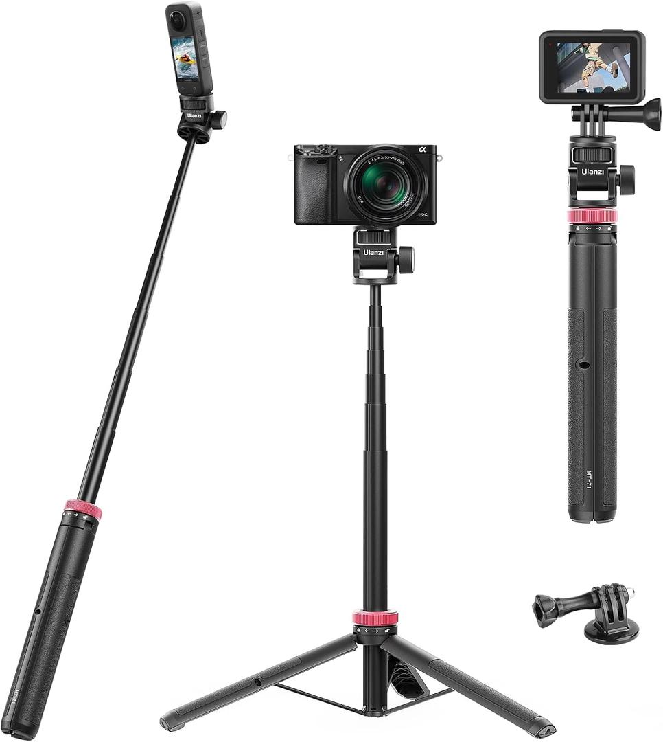 ULANZI MT-71 Tripod Selfie Stick & Vlog Handle with Magnetic Quick Release&1/4'' Screw, 59in Extendable Lightweight Tripod Stand (7-Section) for DJI Pocket 3/Insta360 X5 X4 X3 Series