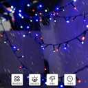 Red White and Blue String Lights, 4th of July Independence Day Lights Decoration, 300 LED 98ft, Waterproof with 8 Modes Plug in, Timer, Expandable, Memorial Day Patriotic Party Decor, Outdoor, Indoor