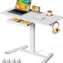 Mobile Standing Desk with Drawer, 40" Small Standing Desk with Cup Holder, Rolling Laptop Workstaion on Wheels, Height Adjustable Table with Storage for Home Office, White