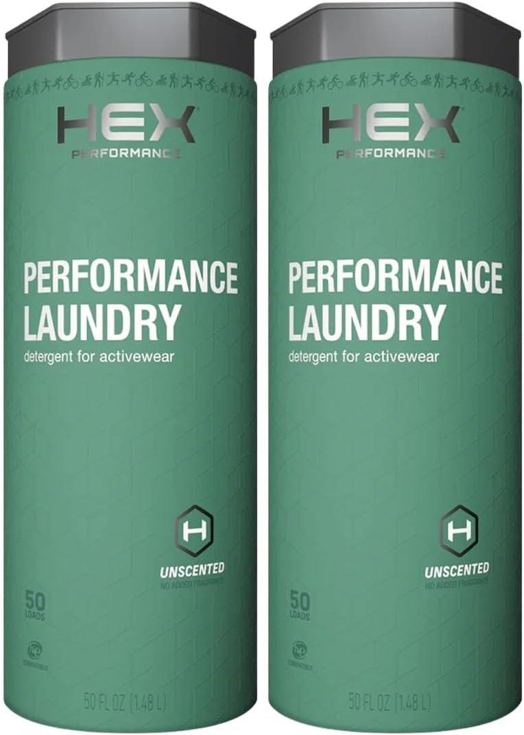HEX Performance Laundry Detergent, Unscented, 100 Loads (50ld Pack of 2) Concentrated Activewear Detergent for Odor Removal, Sweat & Residue, Fragrance-Free, HE Compatible, Biodegradable Formula