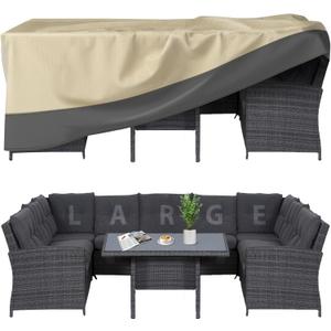 Patio Furniture Covers Waterproof Heavy Duty, 110"x84"x28" Large Outdoor Dining Table and Chair Covers, Anti-UV, General Purpose Outside Sectional Sofa Set Covers (Beige with Grey)