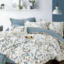 Botanical Cotton Comforter King Size - Lake Green Comforter with Dusky Blue & Warm Rust Leaves on Ivory,Reversible Lightweight Bedding Sets 3Pcs(Polka Dot) (King(104"90"), Botanical & Polka Dots - Lake Green)