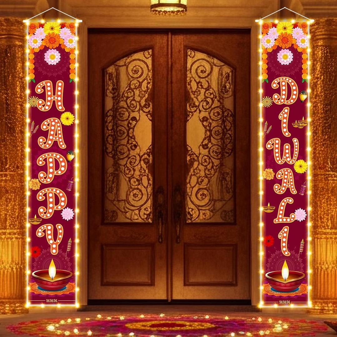 Lighted Diwali Decorations for Home Happy Diwali Porch Sign Banners for Deepavali Celebration Wall Door Indoor Outdoor Party Decor Decoration Ornaments