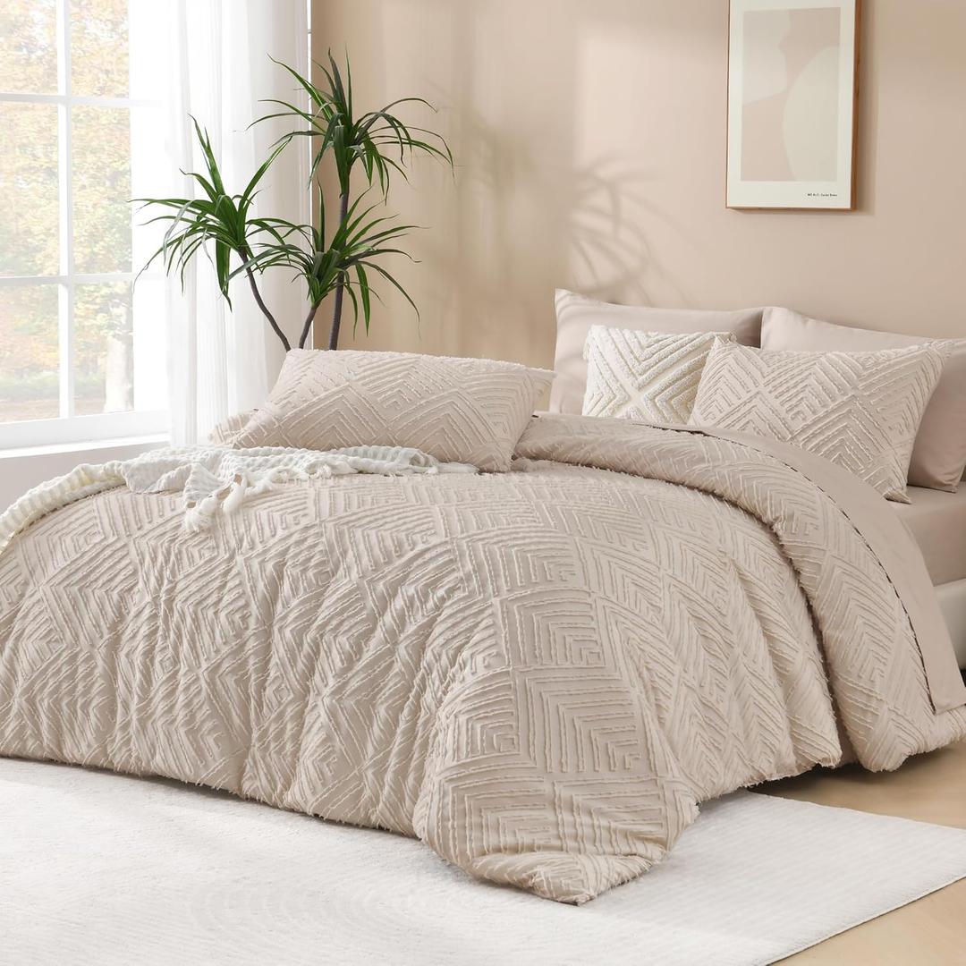 Andency Khaki Oversized King Comforter 120''x120'', 3 Pieces Khaki Super King Soft Boho Bedding Set & Collections, Farmhouse Tufted Fluffy Bed Set for All Seasons (1 Comforter, 2 Pillowcases)