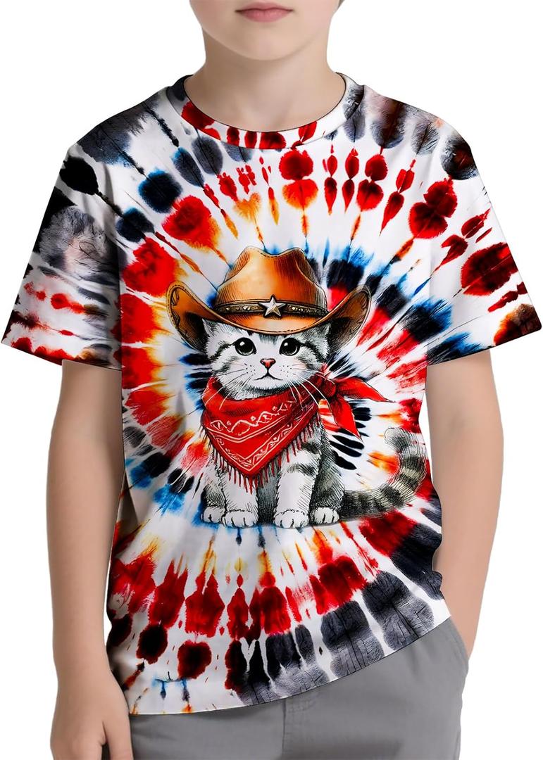 Kids Tie Dye Shirt Size 6-18 Children Hippies Senior Short Sleeve Tees Tie-Dye T Shirt for Boys Girls