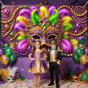 Mardi Gras Backdrop Banner Carnival Masquerade Photography Backgrounds Mask Colorful Backdrop Party Decoration Banner Studio Props for Wedding Bachelorette Party Decorations Banner 6x4ft (Feathered Mask#002)