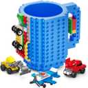 DAYMOO Build-on Brick Mug Set with 3 Random Packs of 2-in-1 Bricks, Cool Coffee Mugs for Kids, Creative Novelty Funny Coffee Mug Cup Gift for Kids Men Dad Adults Women Xmas Christmas - Blue