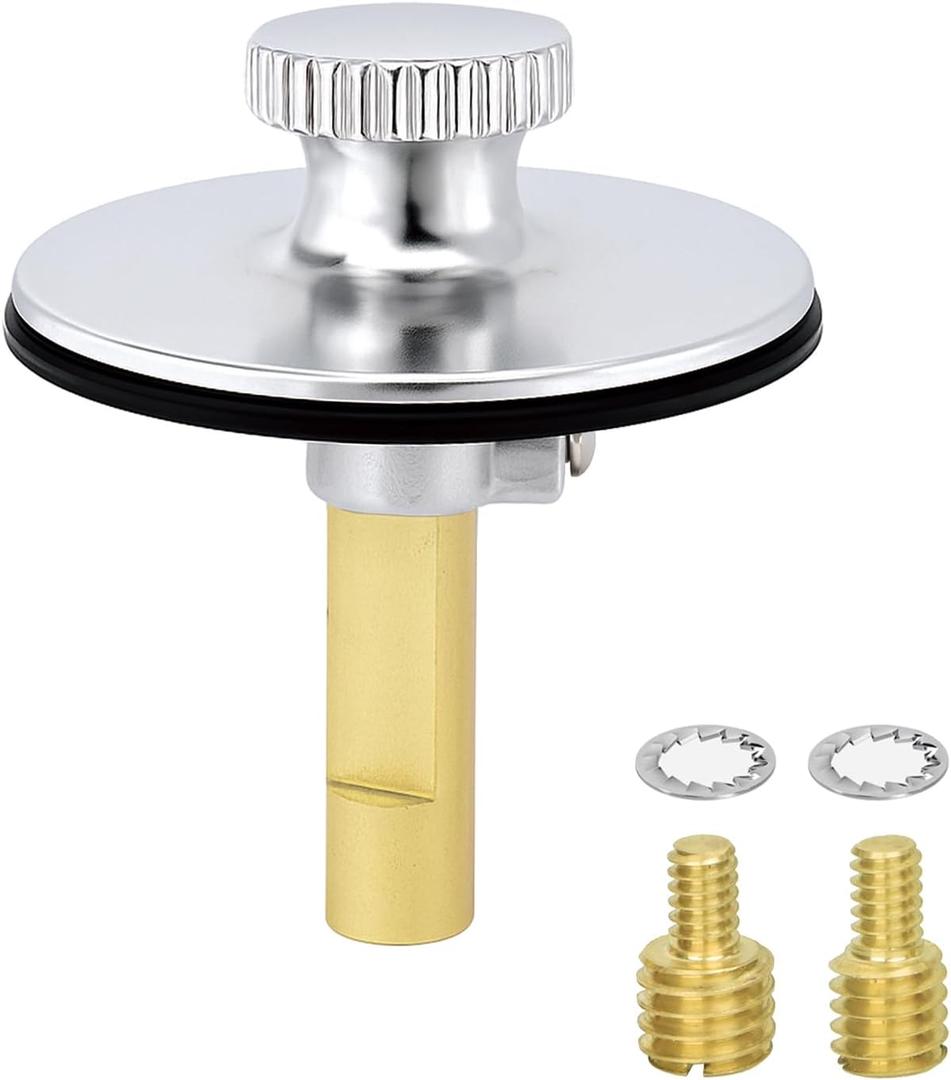 Bathtub Drain Stopper, Durable Metal Lift-and-Turn Tub Stopper, 2 Threading Adaptor 3/8 Inch and 5/16 Inch, Chrome