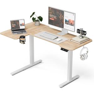 L Shaped Electric Standing Desk,51x31.5 Reversible,Oak