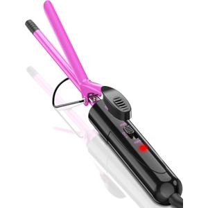 3/8 Inch Small Curling Iron for Short Hair, Dual Voltage Hair Curler with 2 Heat Settings 430F & 450F for Tight Curls, Pink