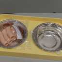 Elevated Cat Bowl, Raised Cat Food and Water Bowl Set for Indoor Cats, Splash Proof with 2 Stainless Steel Pet Food Bowls for Cats and Puppies, Whisker Fatigue and Dishwasher Safe - Yellow