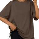 Trendy Queen Womens Oversized Summer T-Shirts Plus Size Short Sleeves Workout Tops (3X-Large, Coffeebrown)