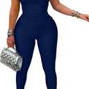 Memoriesea Women's Sexy Jumpsuits One Shoulder Bodycon Rompers One Piece Outfits (Blue, M)