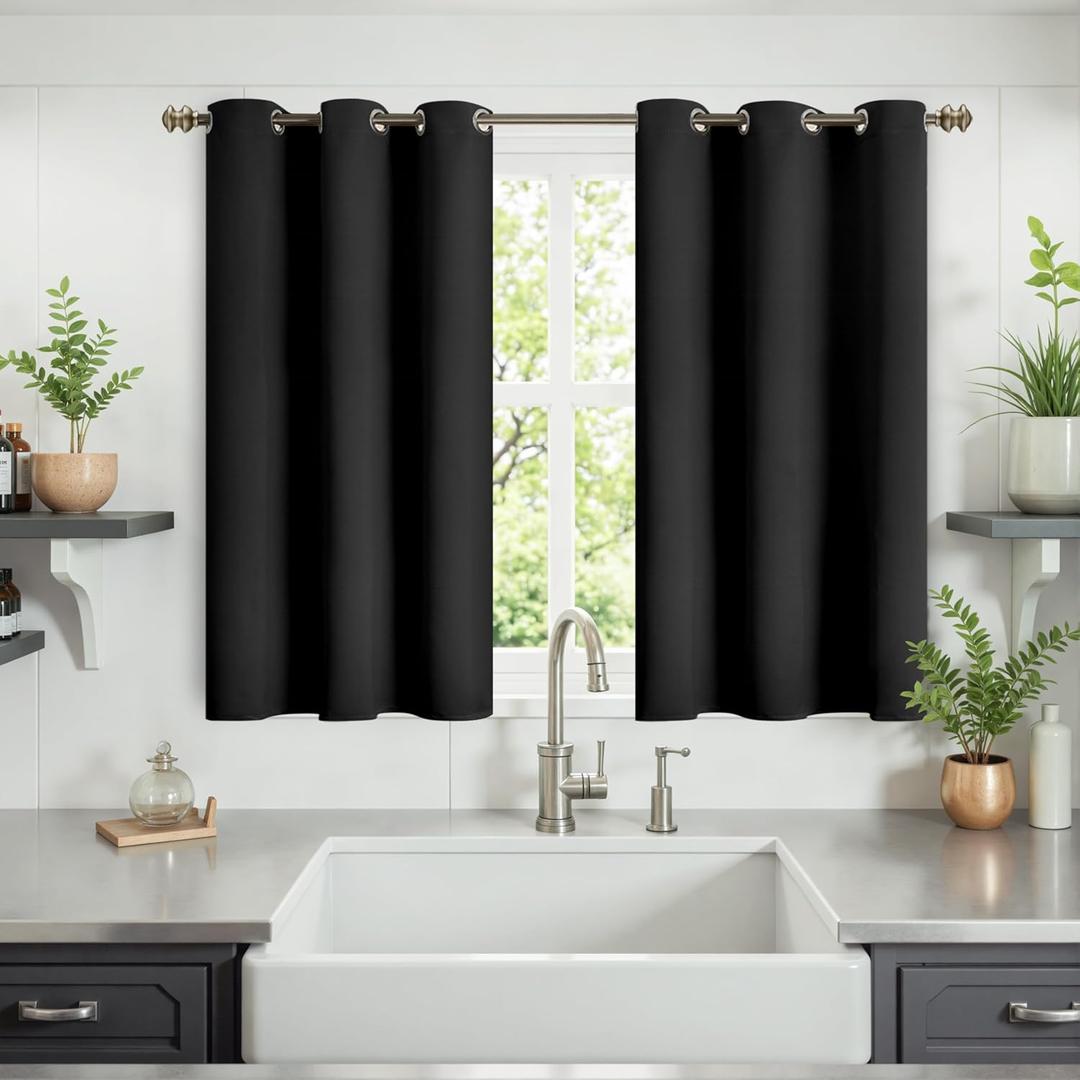 YoungsTex Short Blackout Curtains 40 Inch Length for Bedroom - Black Kitchen Window Drapes with Grommet Thermal Insulated Privacy for Bathroom Small Window, 2 Panels, 42 x 40 Inch