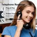 Retro Phone Handset for Type-C Devices, Vintage Style Cell Phone Receiver with Volume Control & Mic, Noise Reduction Wired Landline Handle Receiver for Mobile Video Conferences,Calls,Meetings (Pink)