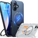 TORRAS 360 Spin Magnetic Stand for iPhone 16 Case 6.1 inch, Compatible with Magsafe, 12FT Military Grade Protection, Shockproof Slim Case for iPhone 16 Phone Case with Kickstand & Ring Holder, Black