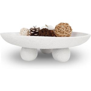 Modern Resin Pedestal Bowl  Textured Decorative Dish with Sculptural 3-Leg Base, Minimalist Stone-Like Finish for Fruit, Keys, Potpourri, or Centerpiece Display (cream white)