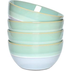 Bosmarlin Stoneware Soup Bowl Set of 4, 26 Oz, Cereal Bowl for Oatmeal, Dishwasher and Microwave Safe, Reactive Glaze (Mint green, 6 in)