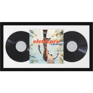 eletecpro 16x32 Record Frame Display 12-inch Double LP, Black Vinyl Frames with 2 Double Sided Mats (Black-White) Holds Jacket and 2 Records, Big Album Frame Wall Decor for Music Fans