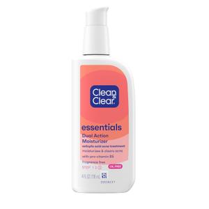 Clean & Clear Essentials Dual Action Oil-Free Facial Moisturizer, Salicylic Acid Acne Treatment with Pro-Vitamin B5 Moisturizes While Treating Acne & Helping to Prevent Pimples, 4 fl. oz, 3 Pack