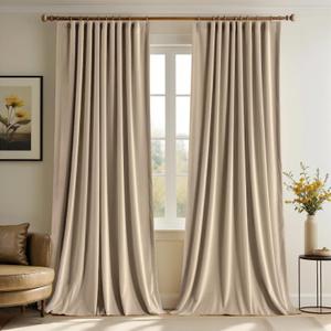 MIULEE Velvet Curtains 96 inches - Pinch Pleated Luxury Room Darkening Curtains for Bedroom Living Room Thermal Insulated Super Soft Window Drapes Back Tab, Camel Beige, W52 x L96 inch, 2 Panels