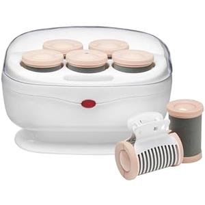 Conair Double Ceramic Hot Rollers for Long, Medium & Short Hair, 5 Ceramic Flocked 1½-Inch Heated Hair Rollers with Clips, Hot Curlers for Women, Volume & Curls, Dual Voltage, Pink/White