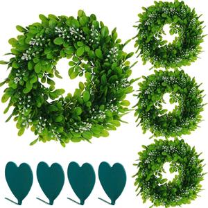 4 Packs Artificial Boxwood Wreaths 12 Inches Faux Greenery Leaves Wreath for Front Doors, Windows, Hanging Wall, Wedding Party, and Home Decorations UltraOutlet Artificial Christmas Garlands