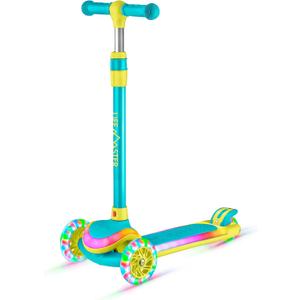 3-Wheel Kids Scooter with Multi-Color Lights on Deck & Wheels  5-Height Adjustable Handlebar, Wide Anti-Slip Deck, Child Safety Certified, Boys & Girls Ages 3+ Supports Up to 150 lbs (Aqua Yellow)