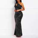 Cololura Women Sequin Elegant Sexy One Shoulder Tassel Mermaid Bodycon Cocktail Evening Dress. 4XL Size