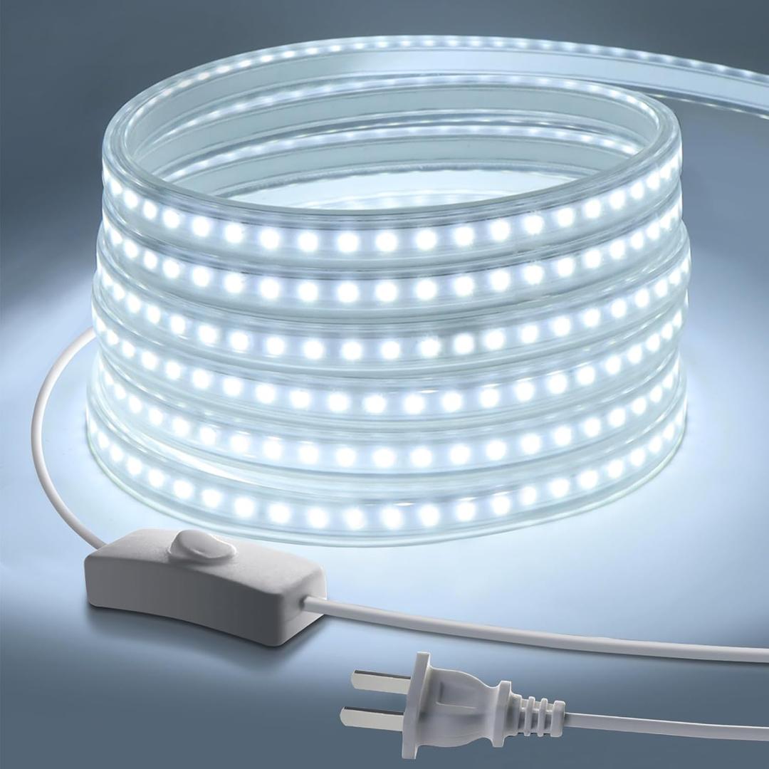 6.56ft LED Rope Lights Outdoor,110V Cuttable Outdoor LED Strip Lights Waterproof 6500K for Indoor Outdoor,Eaves,Backyards Garden,Landscape Lighting (White)