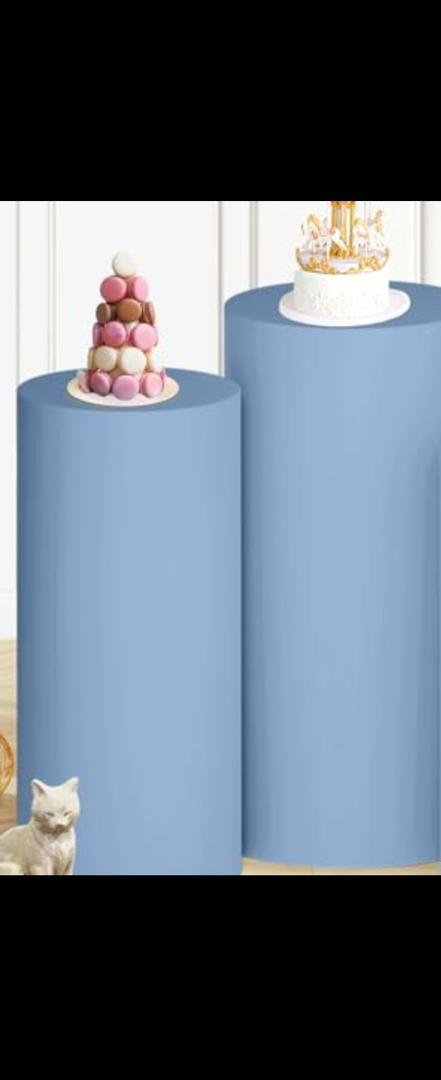 OMKSIH Spandex Cylinder Pedestal Covers Set of 2 - Dusty Blue Stand Covers for Party Dessert Decor - Plinth Cover
