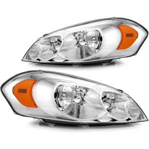 ELH Headlight Assembly Fit For 2006-2013 06-13 Chevy Impala / 2014-2016 14-16 Chevy Impala Limited / 2006-2007 06-07 Chevy Monte Carlo Headlamp Chrome Housing Amber Reflector (Left Side and Right Side)