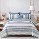 Cottolester Boho Comforter Set King Size Light Blue Comforter Set 8 Piece Bed in a Bag Striped Paisley Bedding Sets