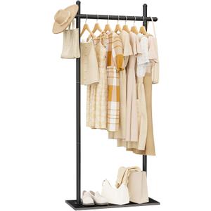 Coat Rack Freestanding with Natural Rock Base, Metal Coat Hanger Stand, Industrial Garment Rack, Clothes Tree for Bedroom Living Room Office To Hang Clothes, Hats, 68.9in, Black, Large