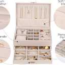 HofferRuffer Jewelry Box with Drawer for Women Girls, Faux Leather Storage Jewelry Organizer Jewelry Case with Two Layers Display for Earrings Rings Necklaces (White)