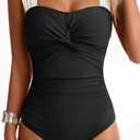 Womens One Piece Swimsuits Tummy Control Twist Front Bathing Suits Full Coverage Swimsuit Wide Straps Swimwear (Black, M)