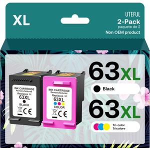 UTEFUL Remanufactured Ink Cartridges Replacement for HP Ink 63 63XL Compatible with OfficeJet 3830 4650 4655 5255 5258 5200 Envy 4510 4520 DeskJet 1110 3630 Printer (1 Black,1 Tri-Color)
