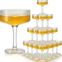 Plastic Coupe Glasses Set of 20, 10oz Ribbed Martini Glasses, Plastic Vintage Cocktail Cups for Espresso Martini, Margarita, Home Bar, Parties, Weddings & Gift