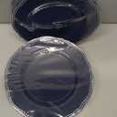 Hioasis 60pcs Blue Plastic Plates - Blue and Silver Disposable Dinnerware with Gold Rim, Heavy-duty, 7 inch, Dessert Plates for Party & Christmas