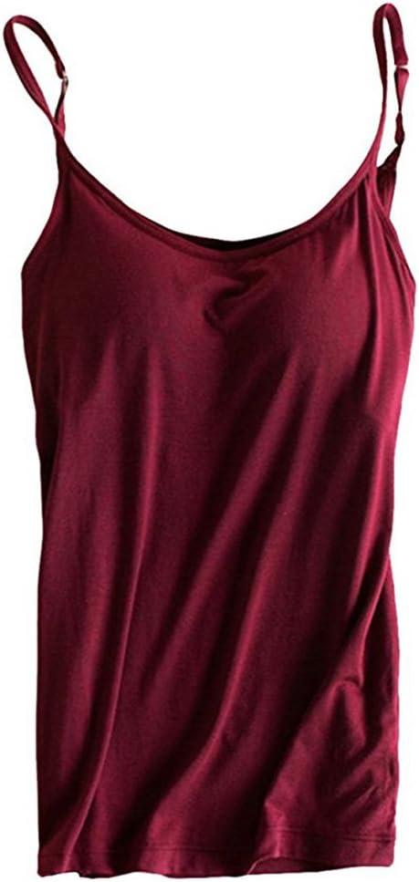 Womens Modal Built-in Bra Padded Camisole Yoga Tanks Tops (6-8, Sp-burgundy)