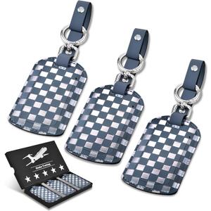 Luggage Tags for Suitcases Travel Accessories: Leather Luggage Tag 3 Pack TSA Approved, Airplane Travel Essentials for Men, Bag Tags for Luggage Long Flight Must Haves Travels Gifts Airport Essentials (Gray-blue+silver)