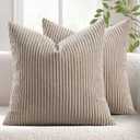 MIULEE Pack of 2 Corduroy Soft Soild Decorative Square Throw Pillow Covers Cushion Cases Pillowcases for Sofa Bedroom Car 16 x 16 Inch Light Brown