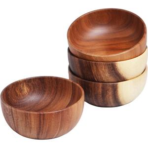 Acacia Wood Salad Bowls 6.3inches Set of 4 Individual Large Wood Bowl for Fruits Salads and Decoration