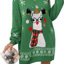 Women's Ugly Christmas V Neck Oversize Sweater Dress Long Sleeve Loose Holiday Knit Xmas Mini Dress. (Medium, Green)